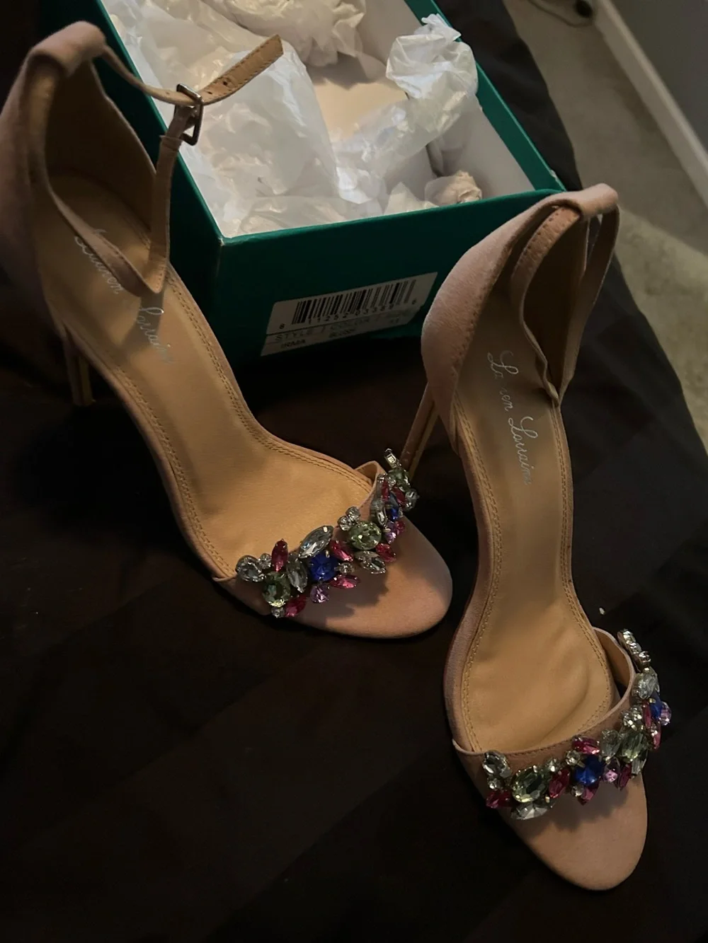 Embellished Nude Open-Toe Stiletto Sandals